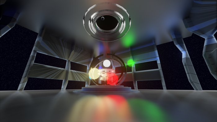 Sci-fi interior with glowing orbs and stars