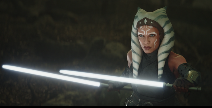 Ahsoka Tano from Star Wars holding two lightsabers