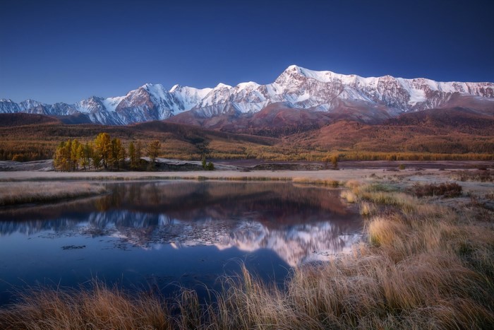Lake Dzhangyskol in Altai Mountains during fall