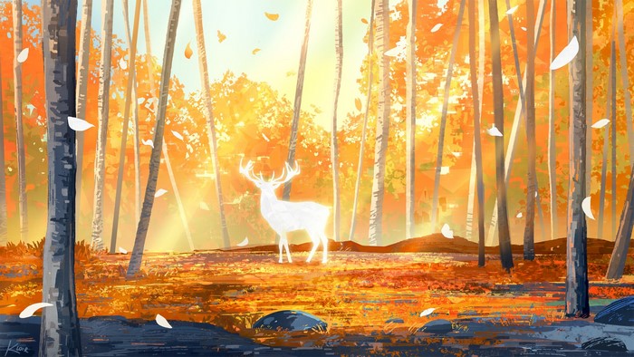 Deer in an autumn forest by Samantha Lee