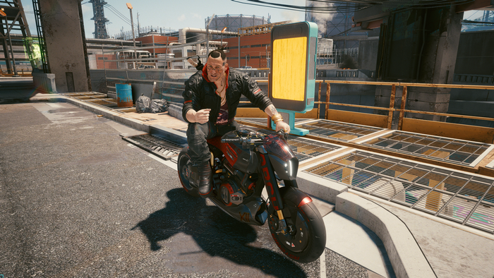 Jackie Welles from Cyberpunk 2077 on a motorcycle