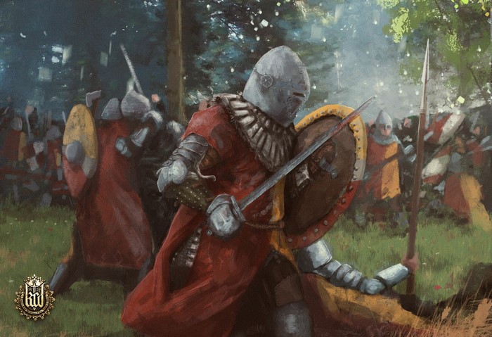 Knights in battle in a forest, Kingdom Come: Deliverance artwork