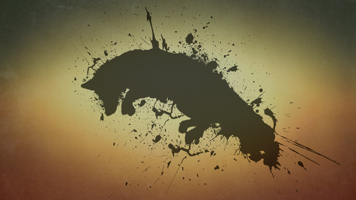 Silhouette of a fox with paint splatters