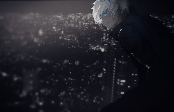 Anime boy from Jujutsu Kaisen overlooking city