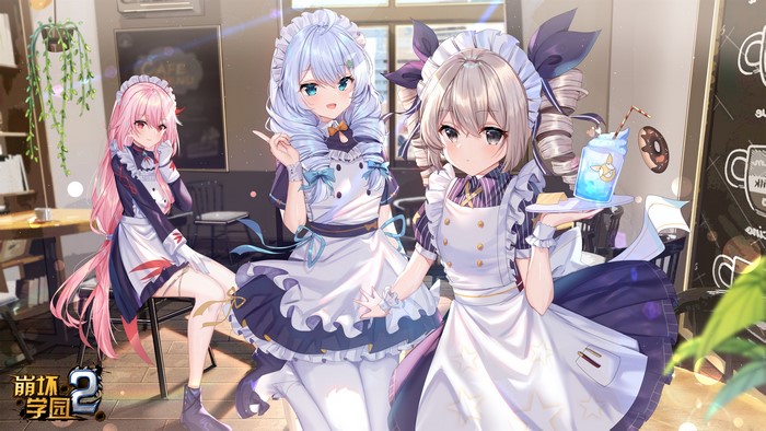 Anime maids serving drinks in a cafe