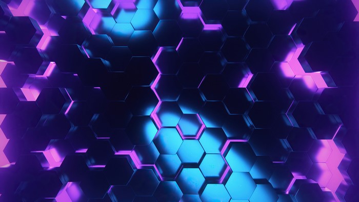 Abstract 3D Hexagon Pattern with Pink and Blue Lighting