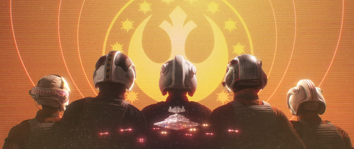 Rebel pilots view Star Destroyer and Rebel Alliance symbol