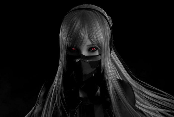 Anime girl with red eyes and mask