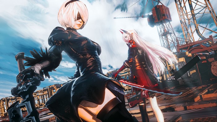 Nier Automata 2B and Katana Duel Scene
