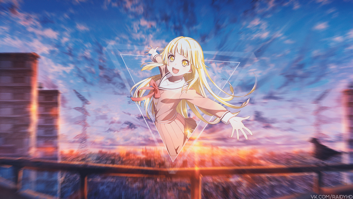 Anime girl with blonde hair in a school uniform