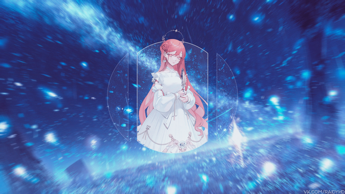 Anime girl in white dress in space