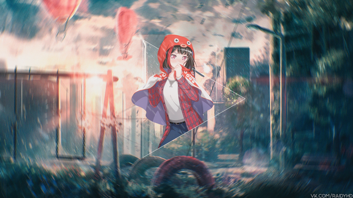 Ran Mitake from BanG Dream! wearing an octopus hoodie
