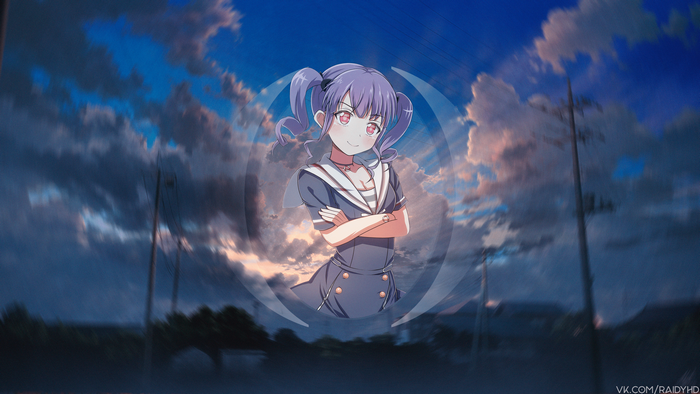 Anime girl with purple pigtails in a sailor uniform