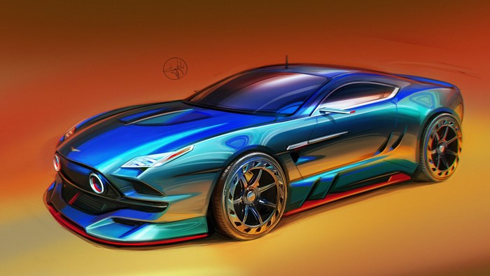 Digital art of a futuristic blue car by Aleksandr Sidelnikov