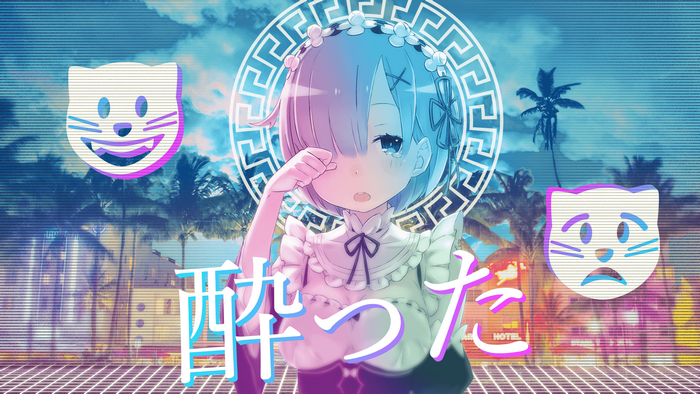 Rem from Re:Zero Kara Hajimeru Isekai Seikatsu vaporwave art