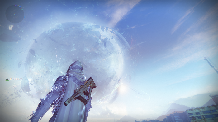 Guardian from Destiny 2 with a large celestial body