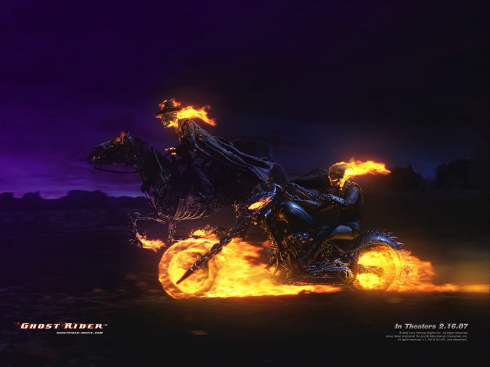 Ghost Rider on a motorcycle and horse