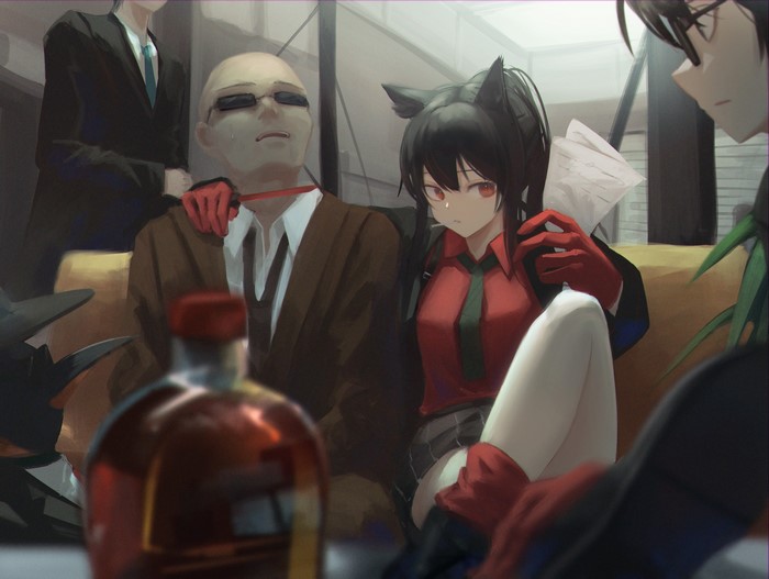 Anime characters in a tense scene with a bottle