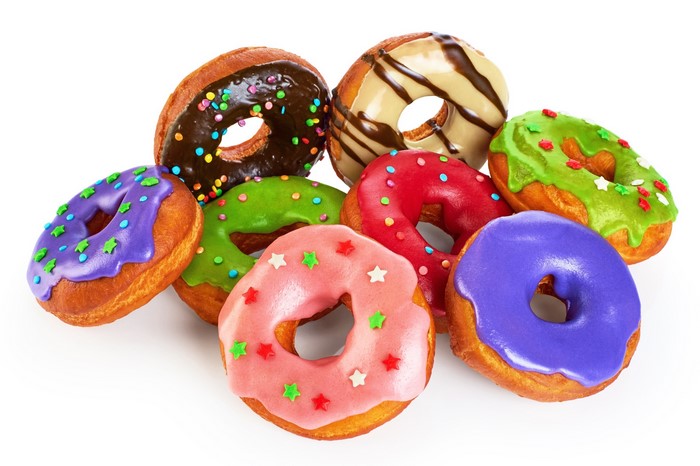 A colorful assortment of decorated donuts