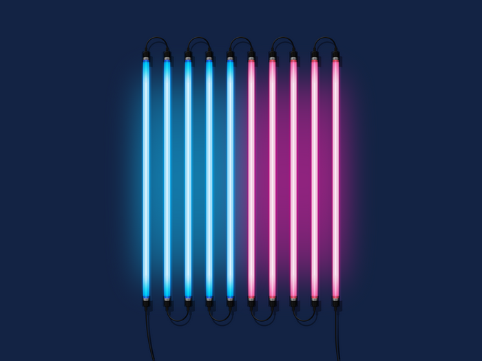 Blue and pink fluorescent lights on dark background