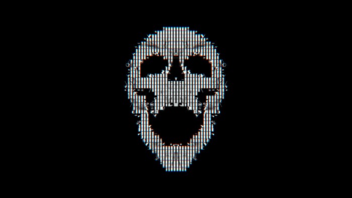 Glitch art skull with open mouth