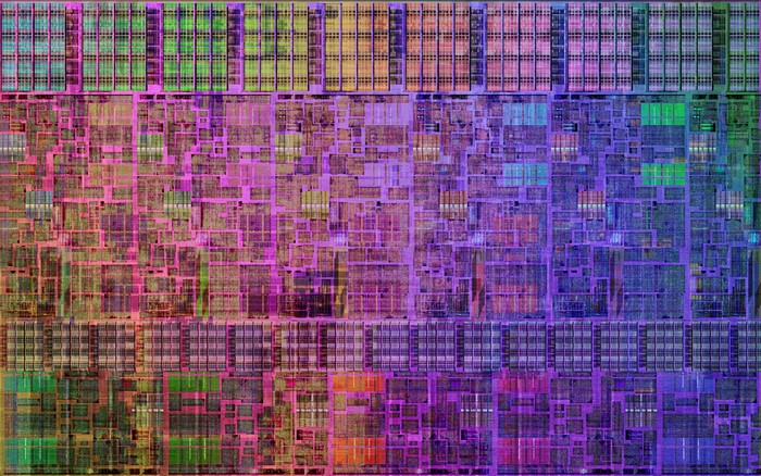 Abstract colorful microchip integrated circuit schematic