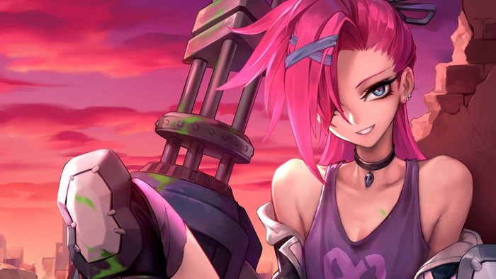 Jinx from League of Legends with a large weapon