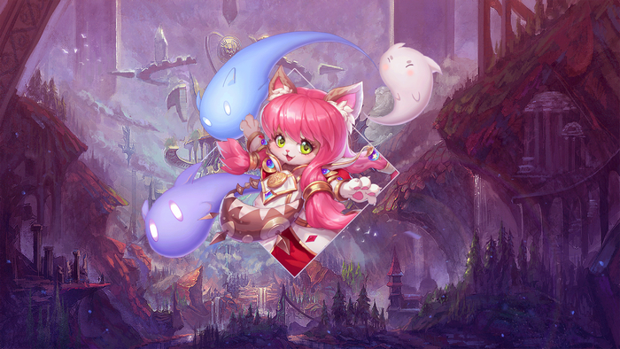 Cat girl with pink hair and spirits from Ragnarok Online