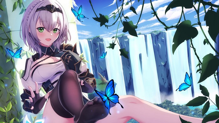 Shirogane Noel from Hololive by a Waterfall