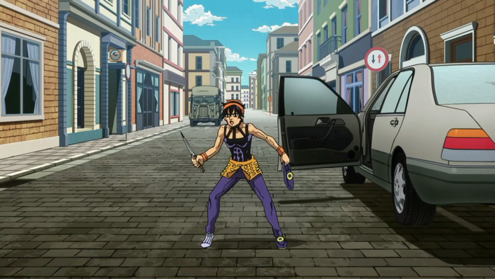 Narancia Ghirga from JoJo's Bizarre Adventure with a knife