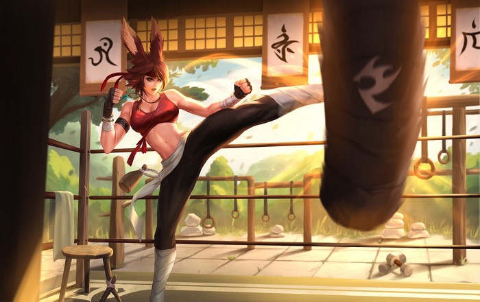 Fu Hua from Honkai Impact practicing martial arts