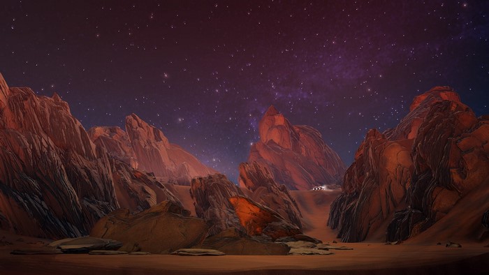 Exploration of Mars landscape with stars