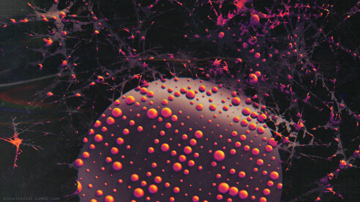 Abstract digital art with glowing orbs and network patterns