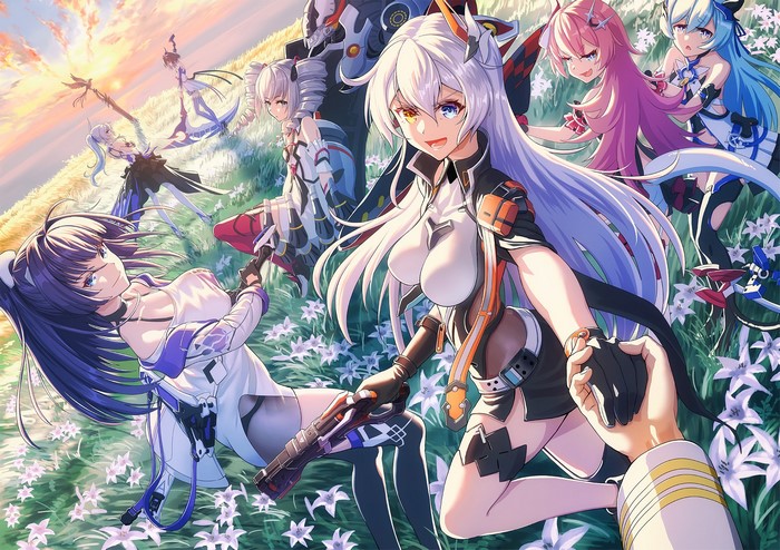 Honkai Impact Anime Girls in Flower Field