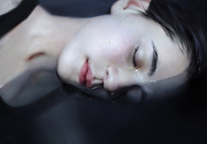 Artwork of a woman floating in water
