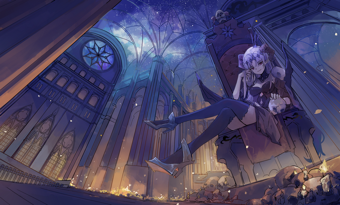 Anime girl on throne in cathedral