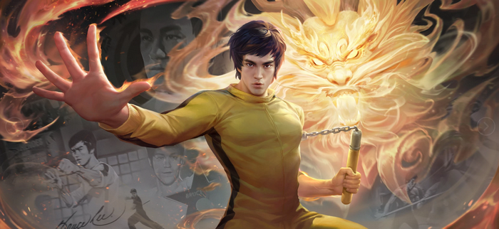Bruce Lee Martial Arts Artwork with Dragon