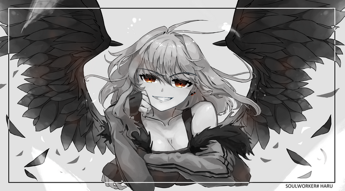 Haru Estia from SoulWorker with black wings