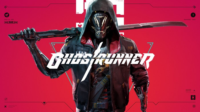 4K Ghostrunner with Katana on Red Background