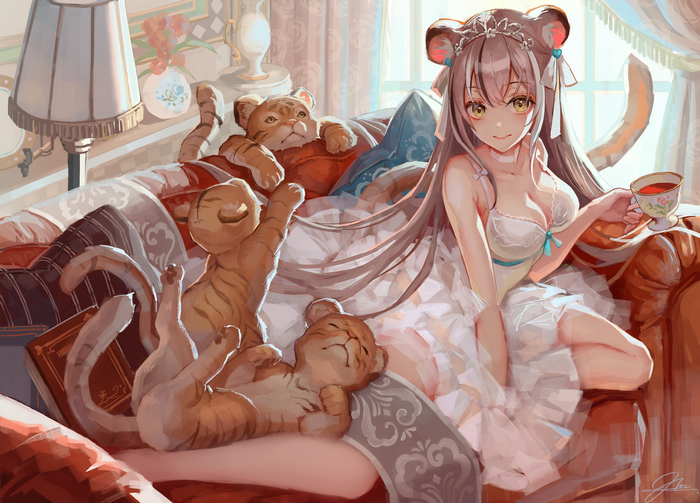 Mai Okuma Anime Girl with Tiger Cubs
