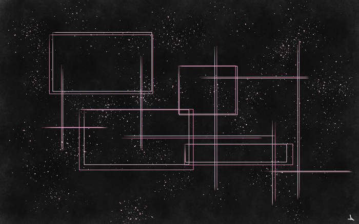 Abstract geometric figures with pink lines on a dark background