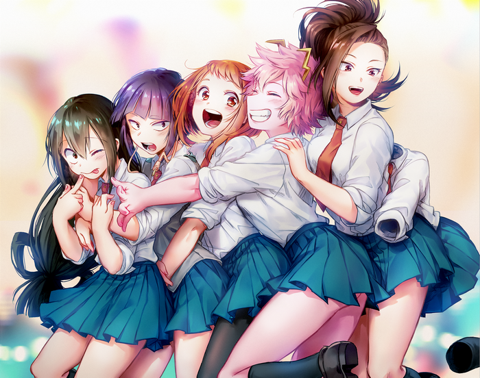 Hugging Smiling Boku No Hero Academia Yaoyorozu Momo Anime Girls Pink Hair Hagakure Tōru 4047