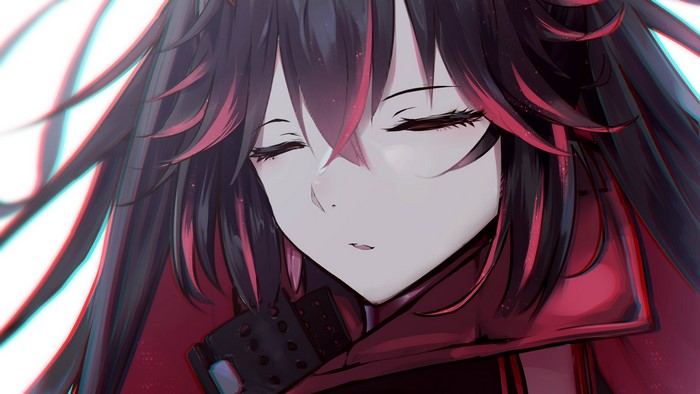 Anime girl with black and red hair