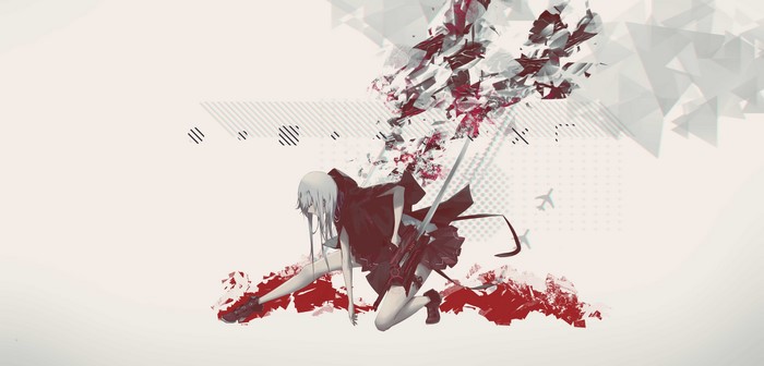 Anime girl with sword and abstract elements