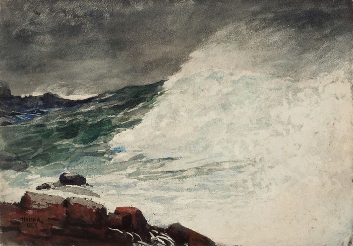 Stormy Sea with Waves Crashing on Rocks by Winslow Homer