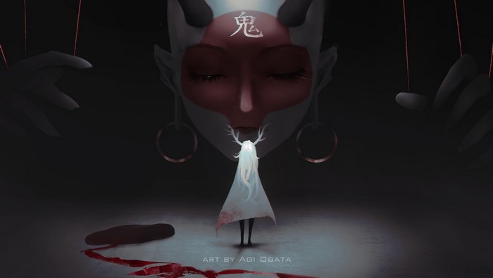 Aoi Ogata's artwork of a demon and a deer-like girl