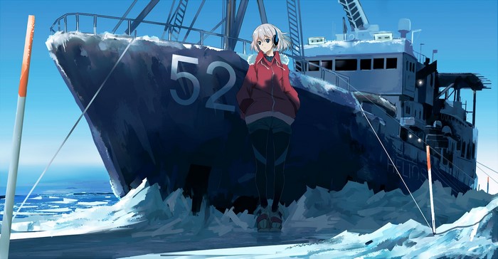 Anime girl on an icebreaker ship