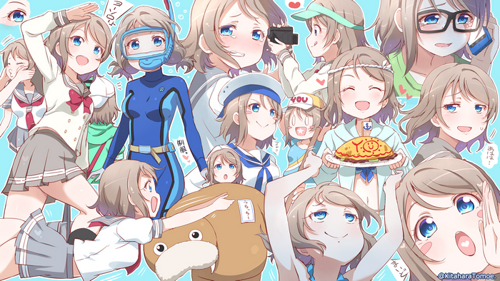 Watanabe You from Love Live! in various outfits