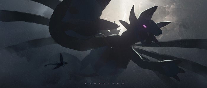 Hydreigon from Pokemon in a storm