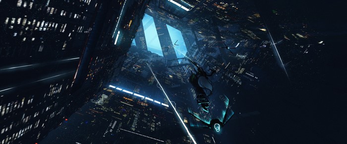 4K Cyberpunk Cityscape with Spaceship